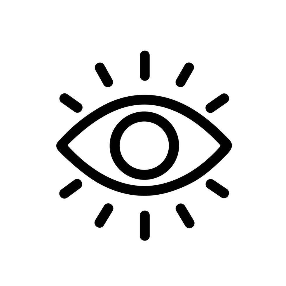 Simple Line Art Eye with Rays Light Outline Shape Icon vector