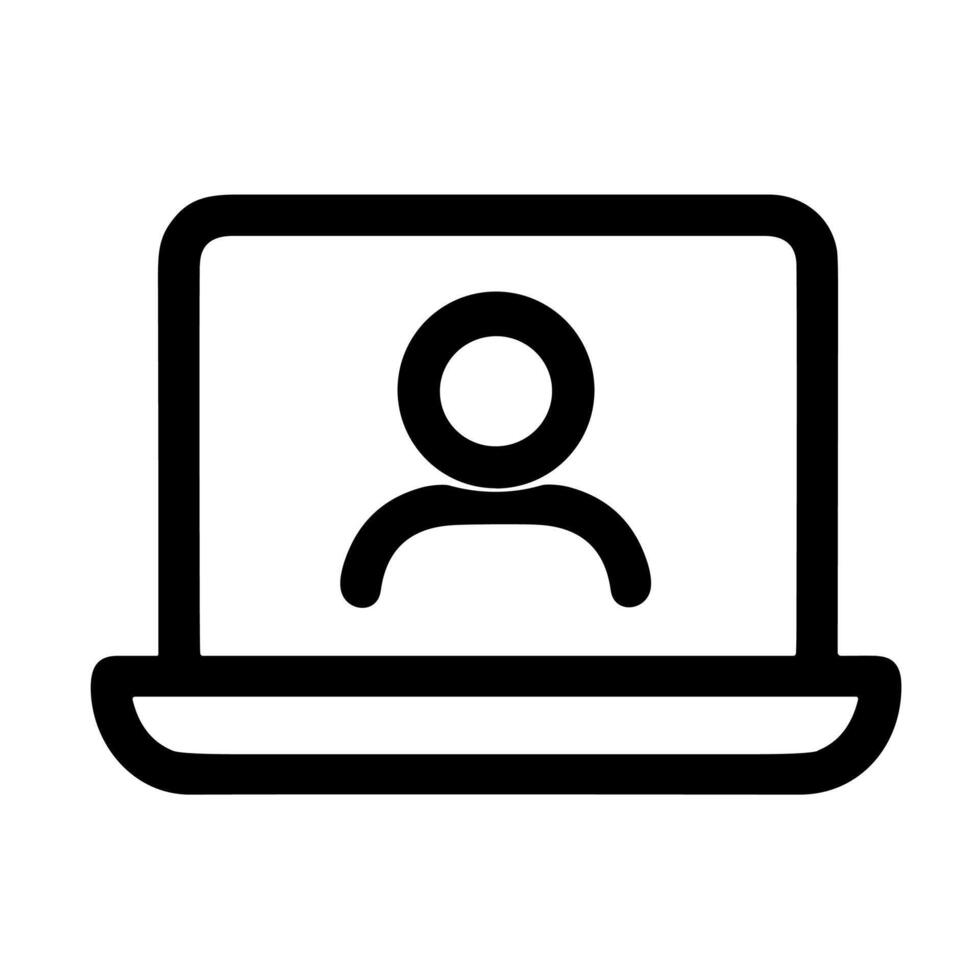 Minimalist Outline Laptop User Profile Display Symbol Sign Icon Illustration vector