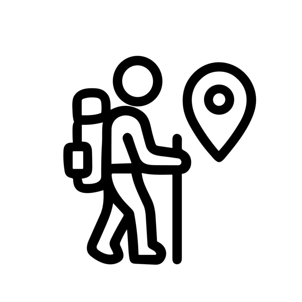 Minimalist Line Art Hiker with Backpack and Location Pin Icon vector