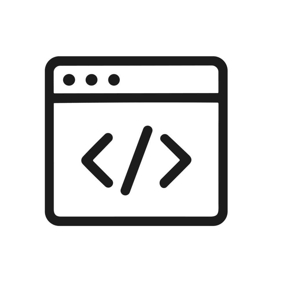 Minimalist Outline Code Browser Window Icon for Website Development and Design vector
