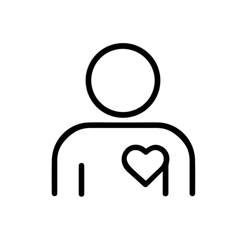 Simple Outline Man with Heart Shape on Chest Illustration Icon vector