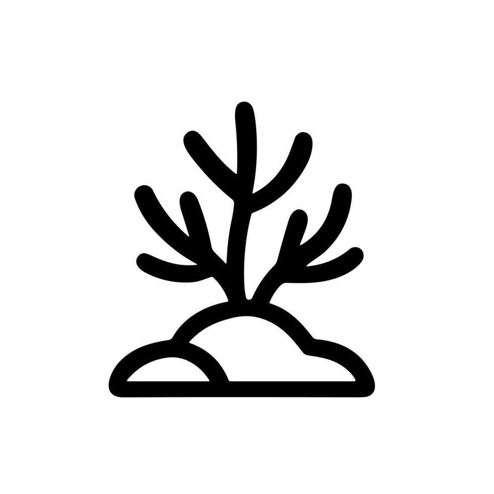 Simple Black Line Small Tree Sprout Seedling on Soil Illustration vector