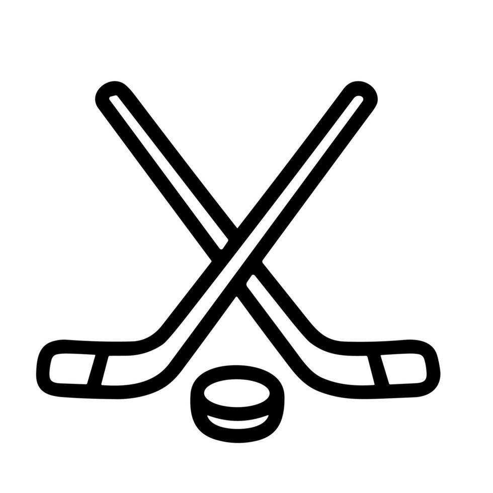 Minimalist Outline Crossed Hockey Sticks and Puck Sports Icon Element vector