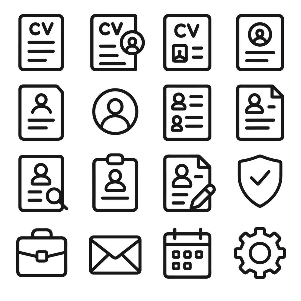 Simple Outline Style Job Application and Recruitment Icon Symbol Collection vector