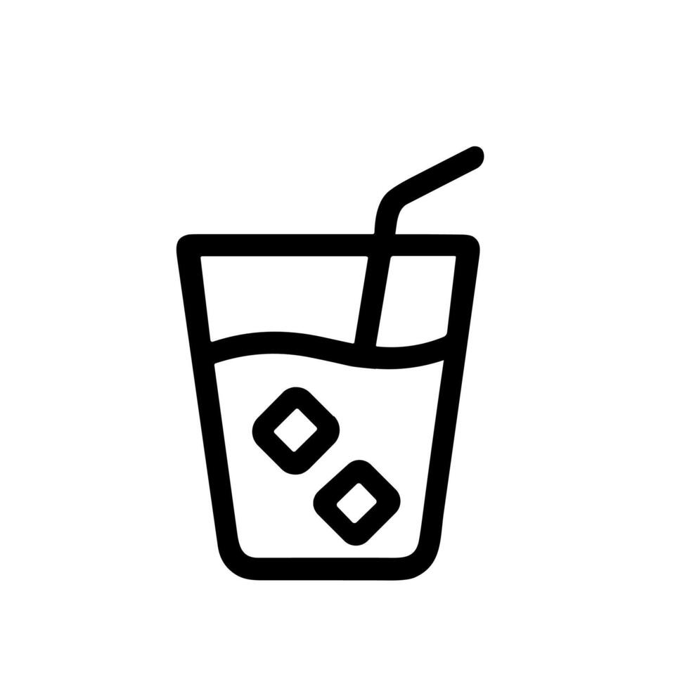 Simple Outline Cold Drink with Ice and Straw Beverage Icon vector