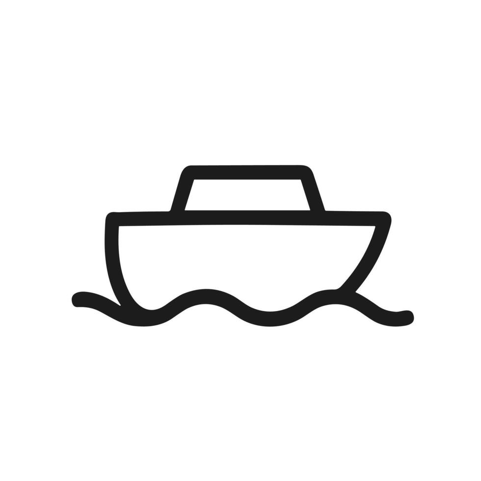 Simple Line Drawing Boat on Water Transport Icon Symbol vector