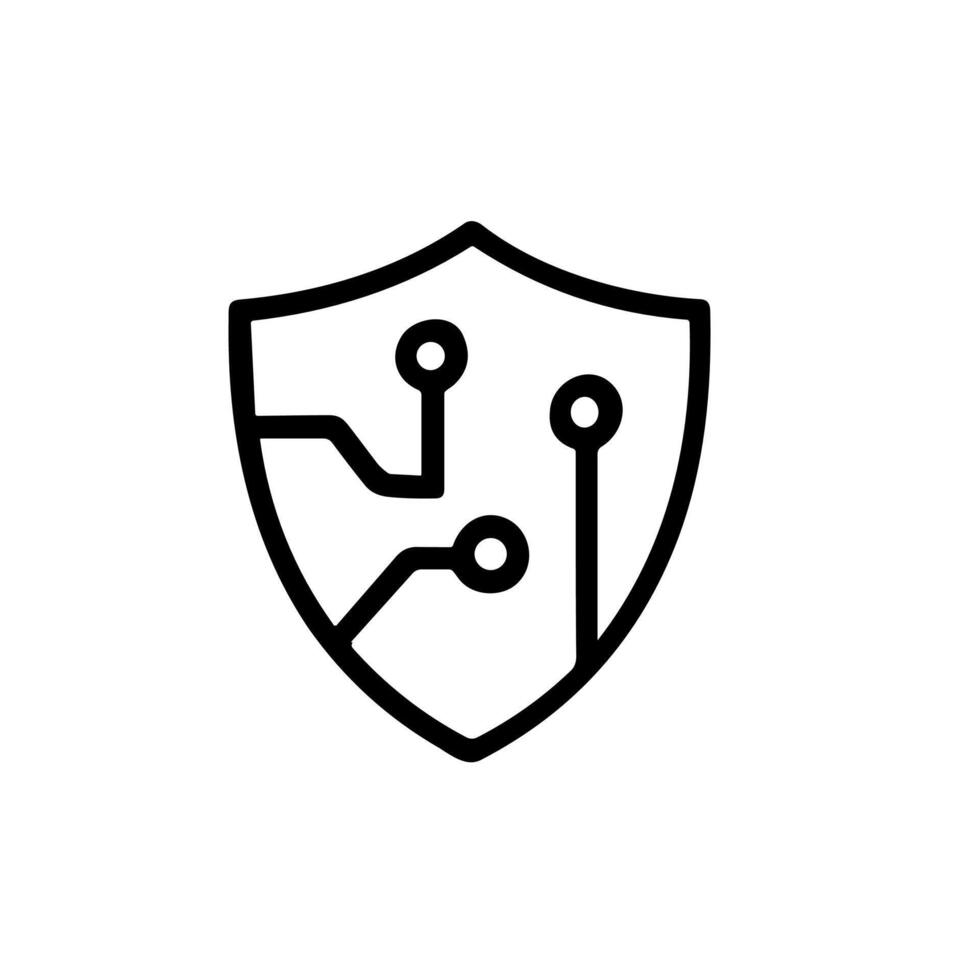 Line Art Cybersecurity Shield with Circuit Board Elements Technology Icon vector