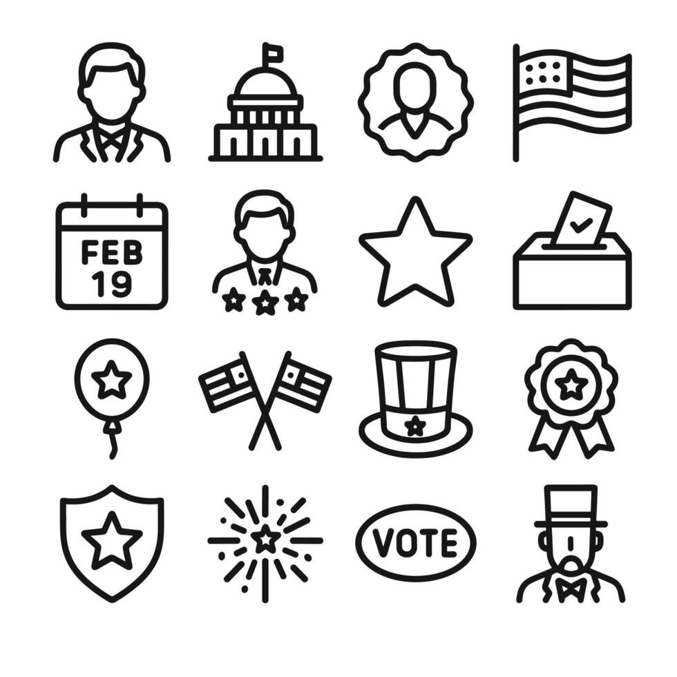 Outline Simple American President Day Element and Symbol Flat Icon Set vector