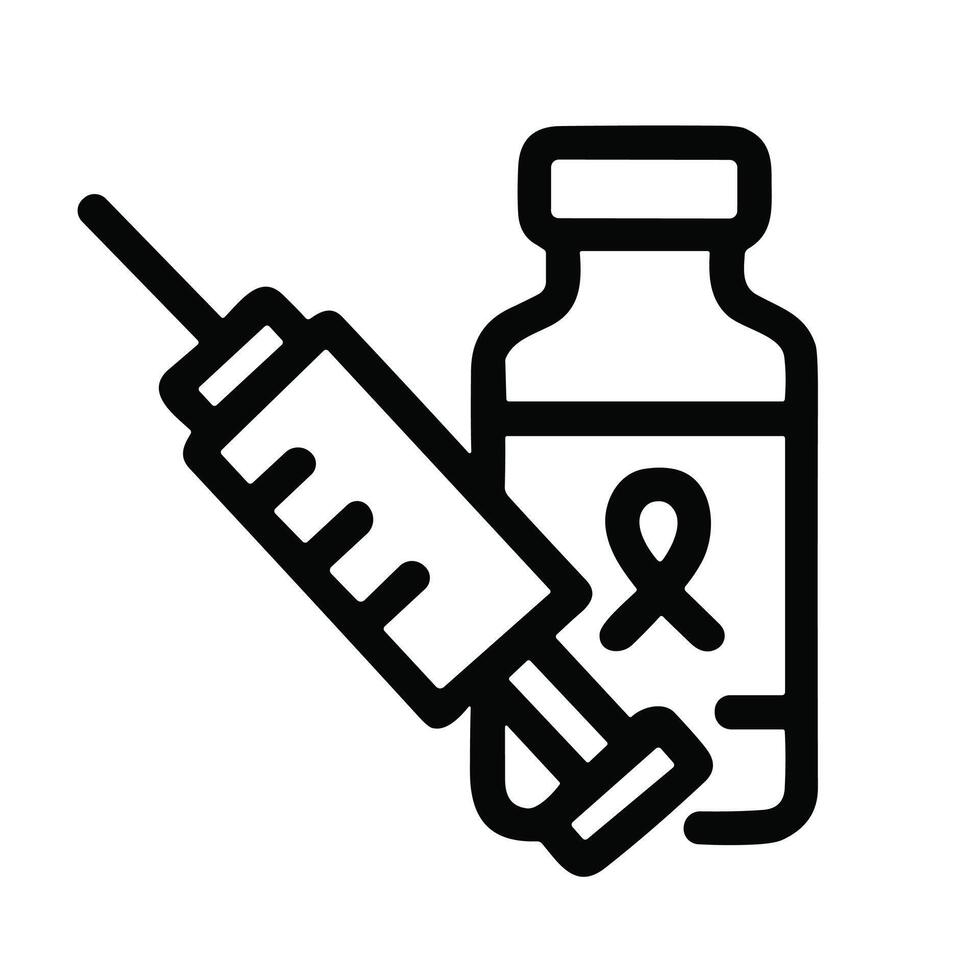 Outline Minimalist Syringe and Vial Injection Vaccination Medical Healthcare Icon vector