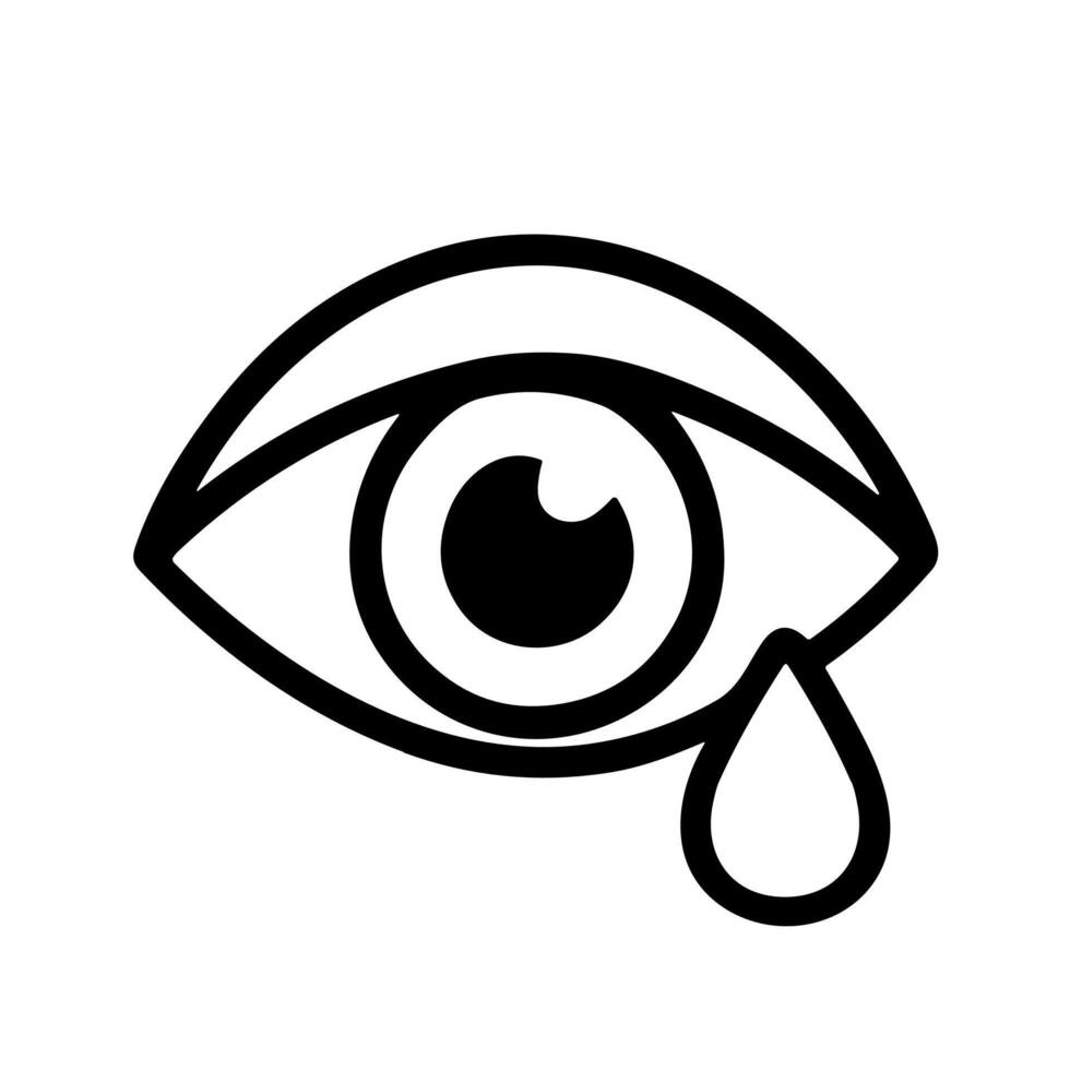 Simple Outline Crying Eye with Tear Drop Single Icon vector