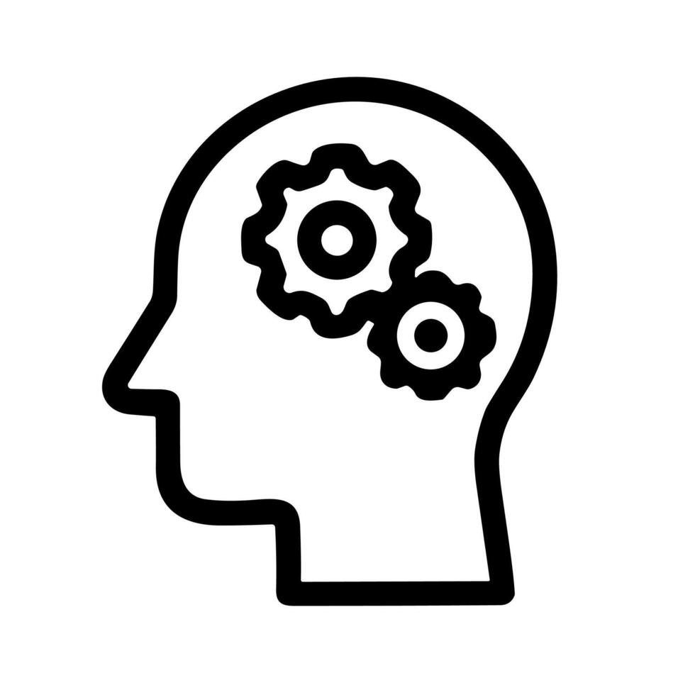 Outline Simple Head with Gears Inside Mind Thinking Line Icon vector