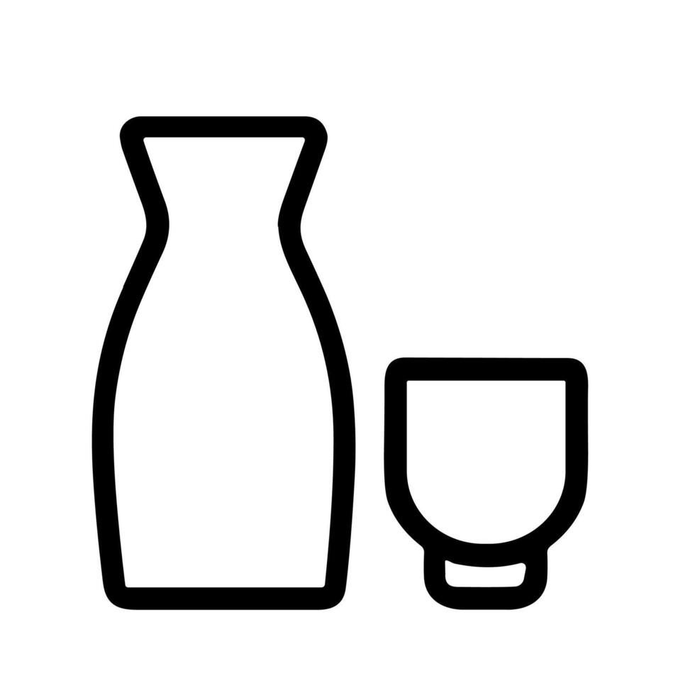 Minimalist Outline Sake Set Japanese Rice Wine Bottle And Cup Icon vector