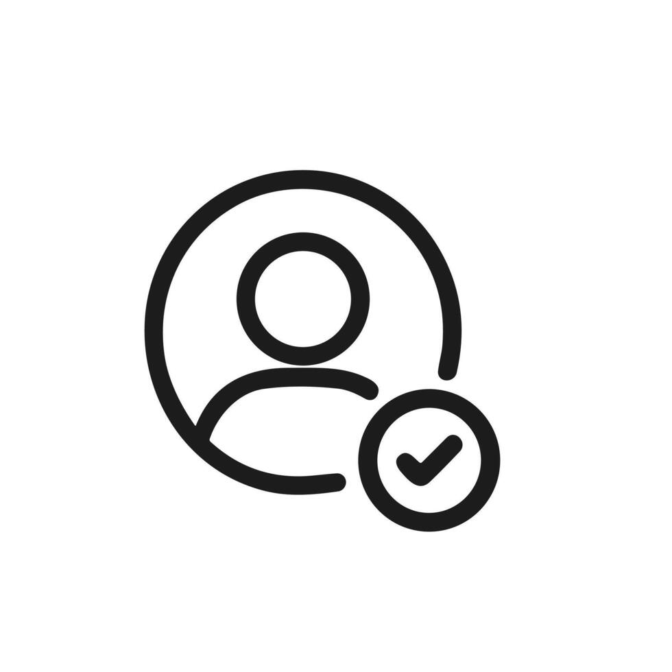 Simple Lineart Circle User Checkmark Icon with Approval in Thin Style vector