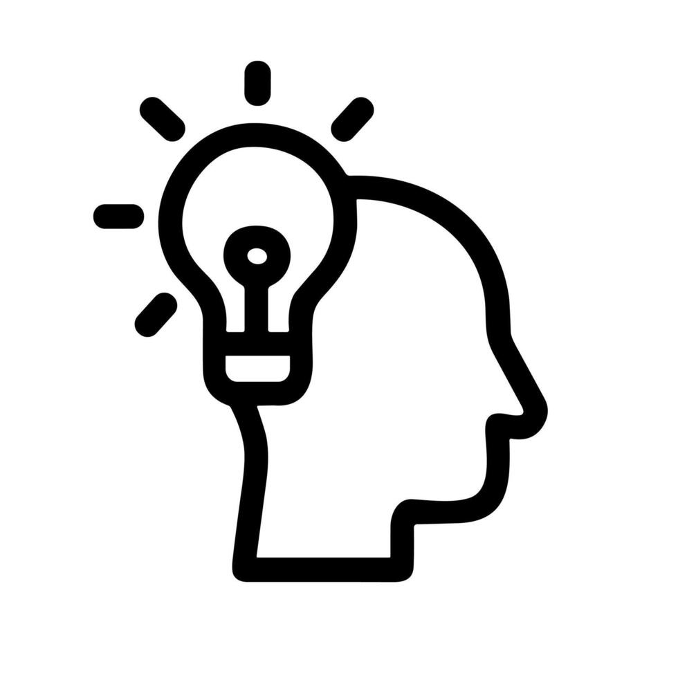 Simple Outline Head With Lightbulb Idea Concept Sign Symbol Icon vector