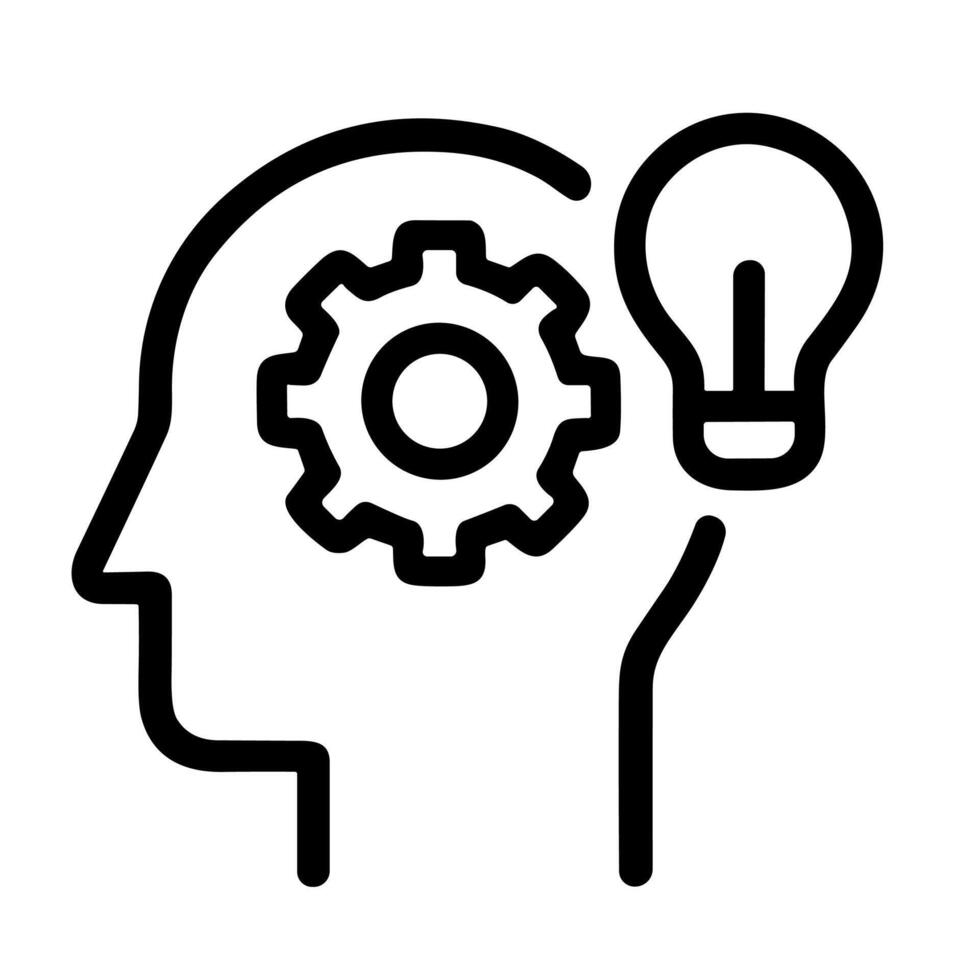 Simple Line Art Head with Gear and Bulb Idea Innovation Icon vector