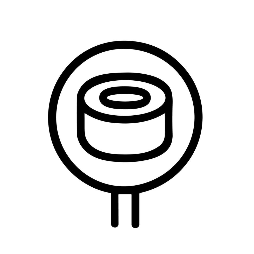 Simple Line Circle Sushi Roll Sign Icon with Stand Post vector