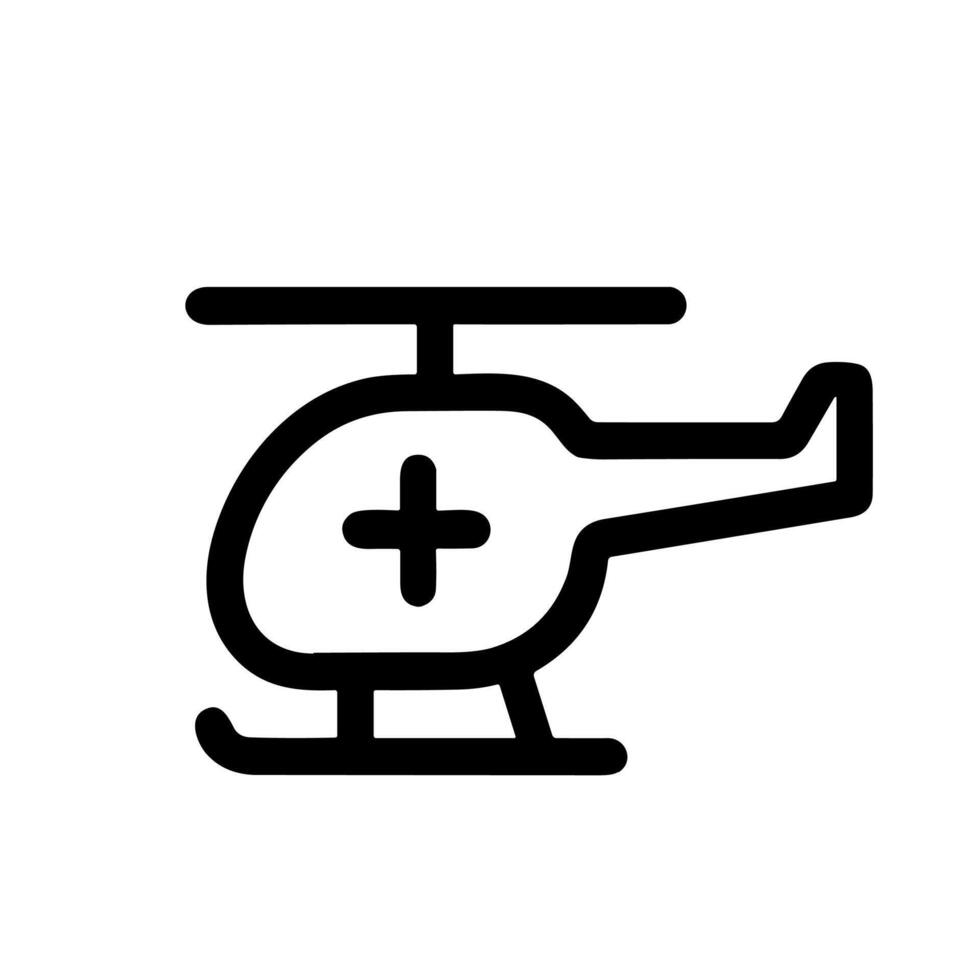 Outline Simple Helicopter with Cross Icon for Medical Emergency Service vector
