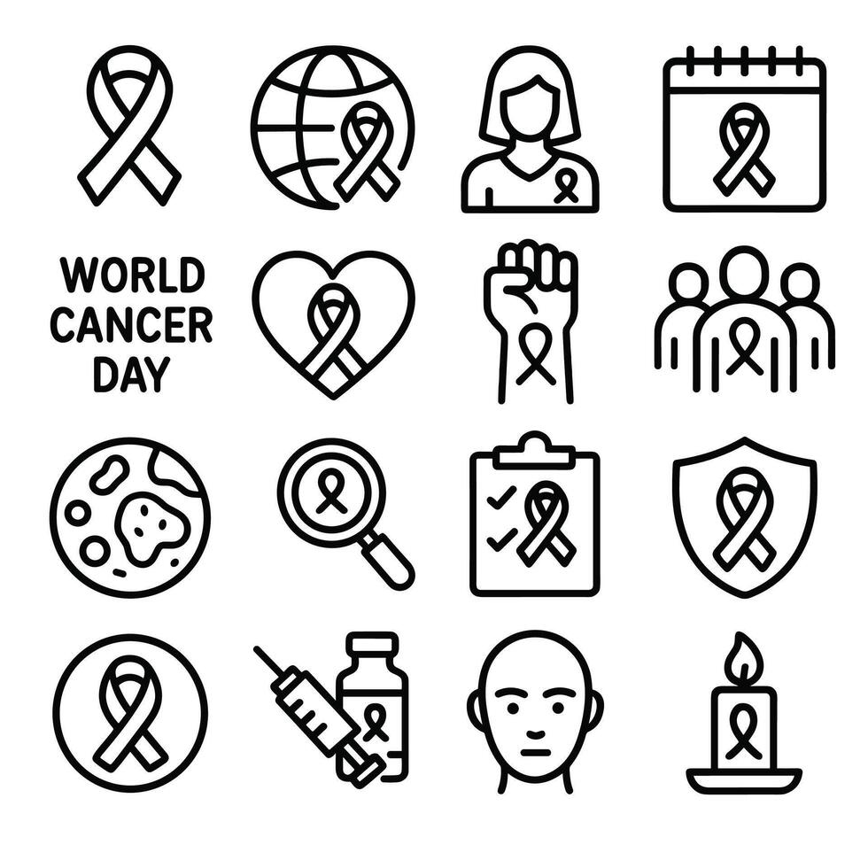 Simple Outline Cancer Awareness Line Icon Set of Symbols Design vector