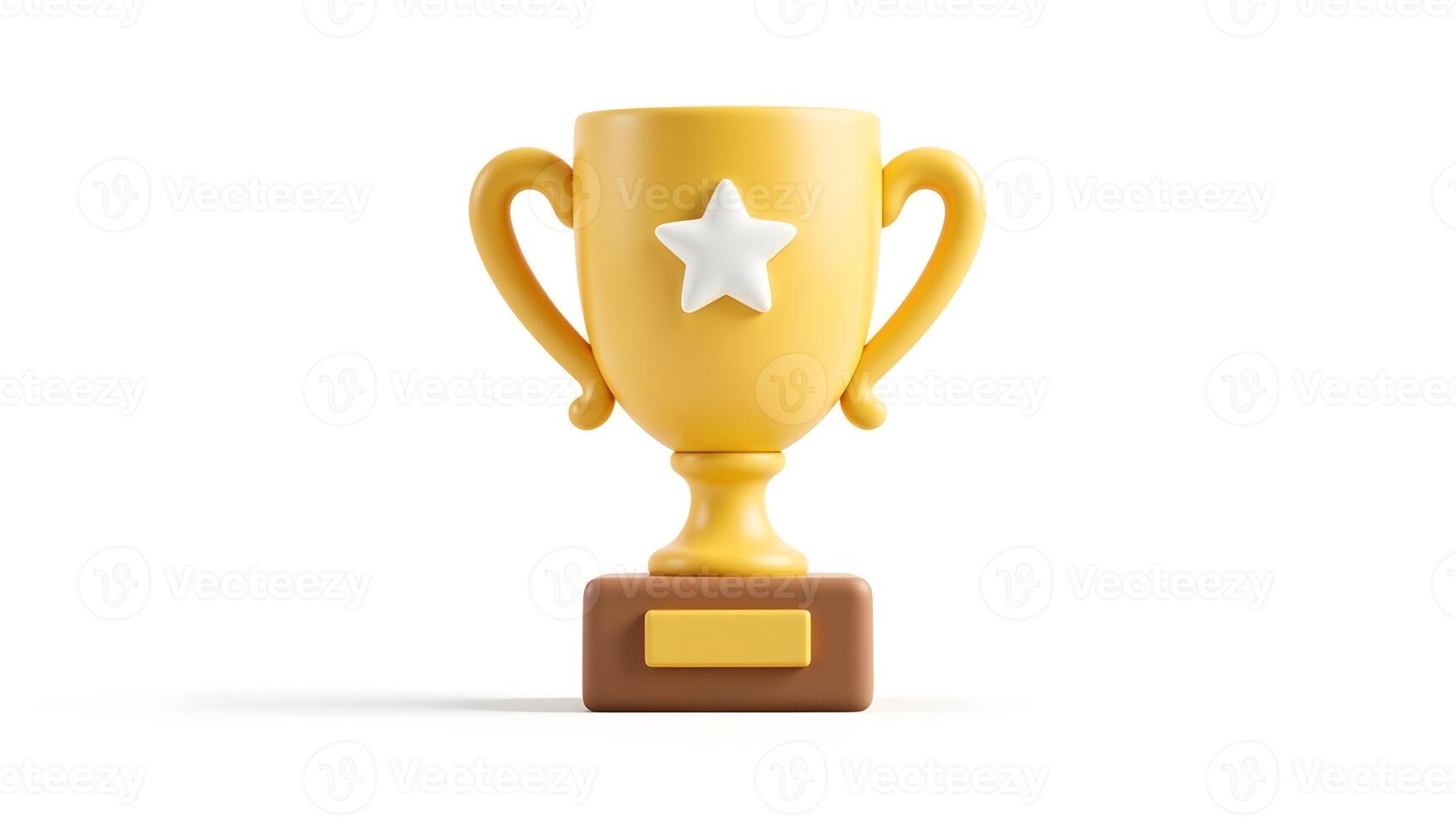 A golden trophy with a white star, symbolizing victory, stands on a clean white background. photo