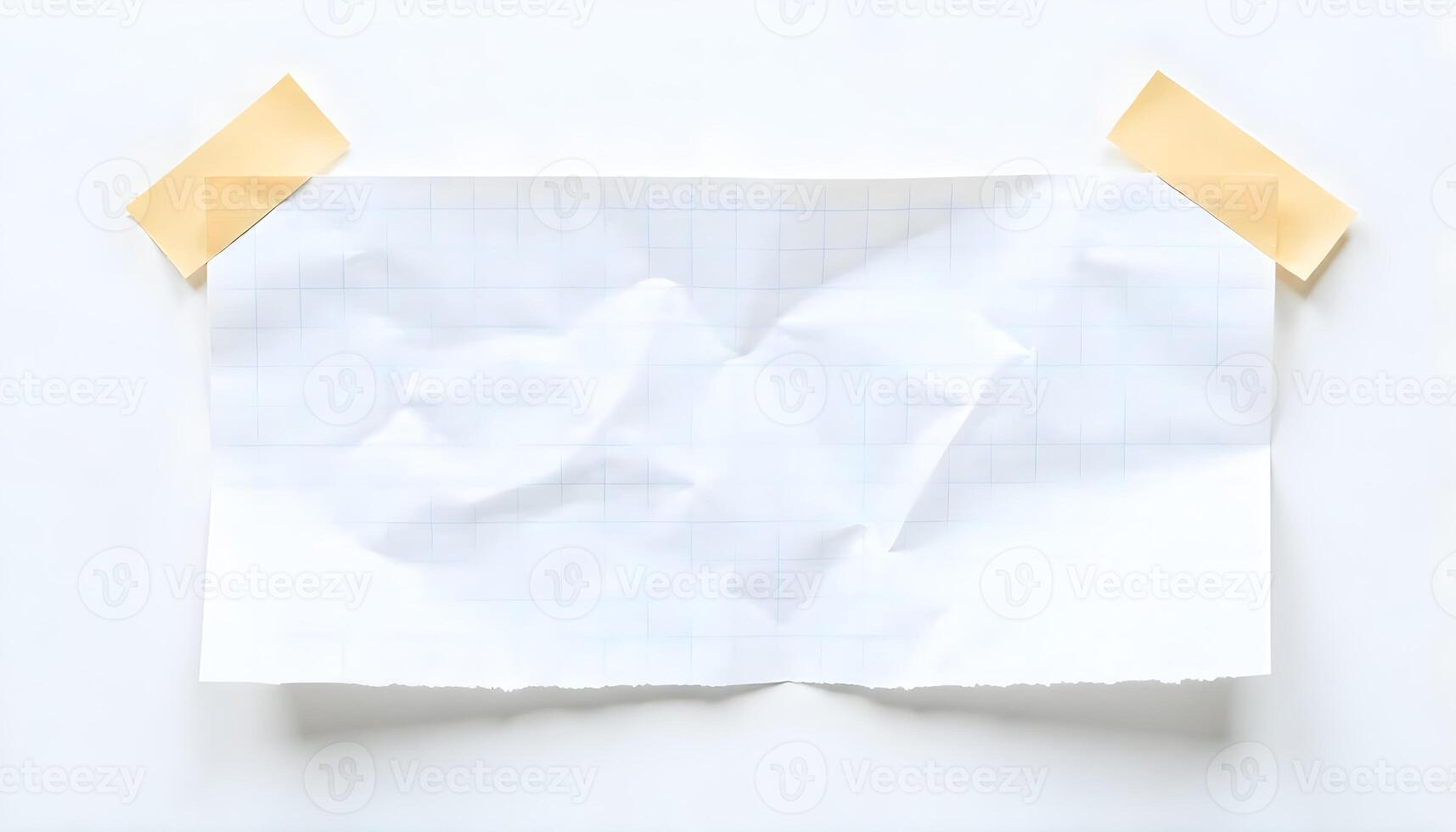 Crumpled graph paper taped to a white surface, evoking a sense of notes or thoughts. photo