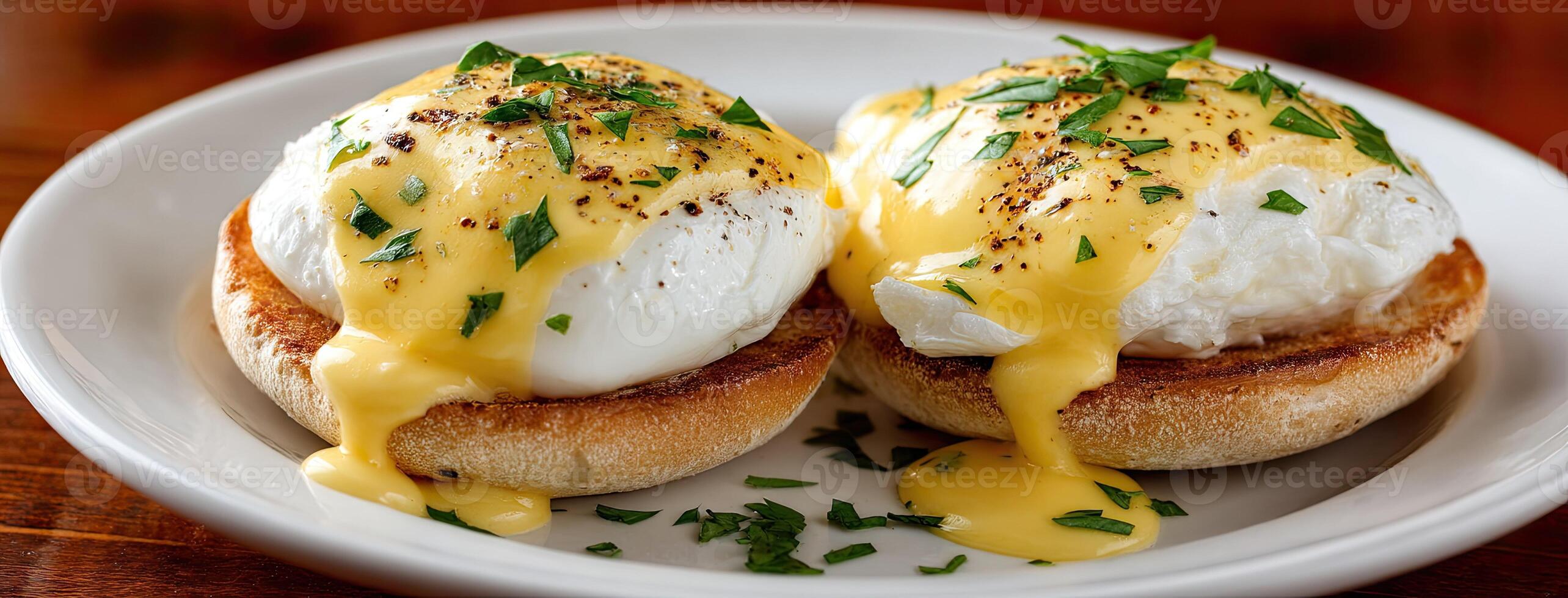 Two eggs benedicts on a white plate photo