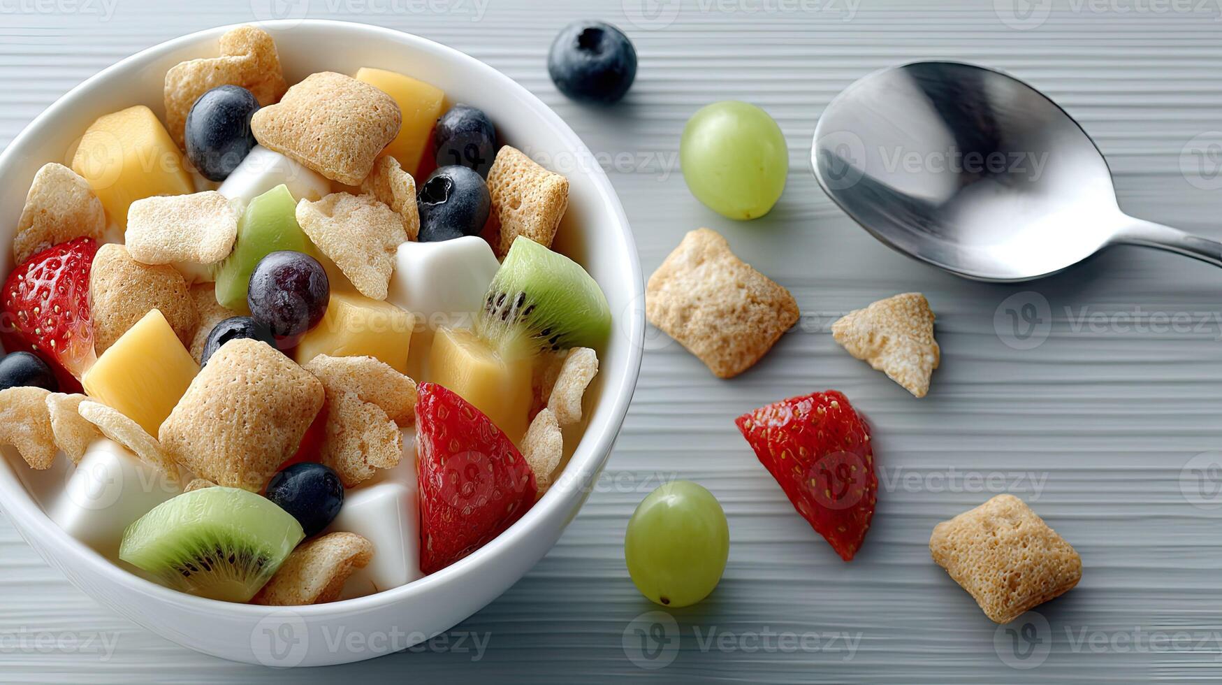 A bowl of cereal with fruit and nuts photo