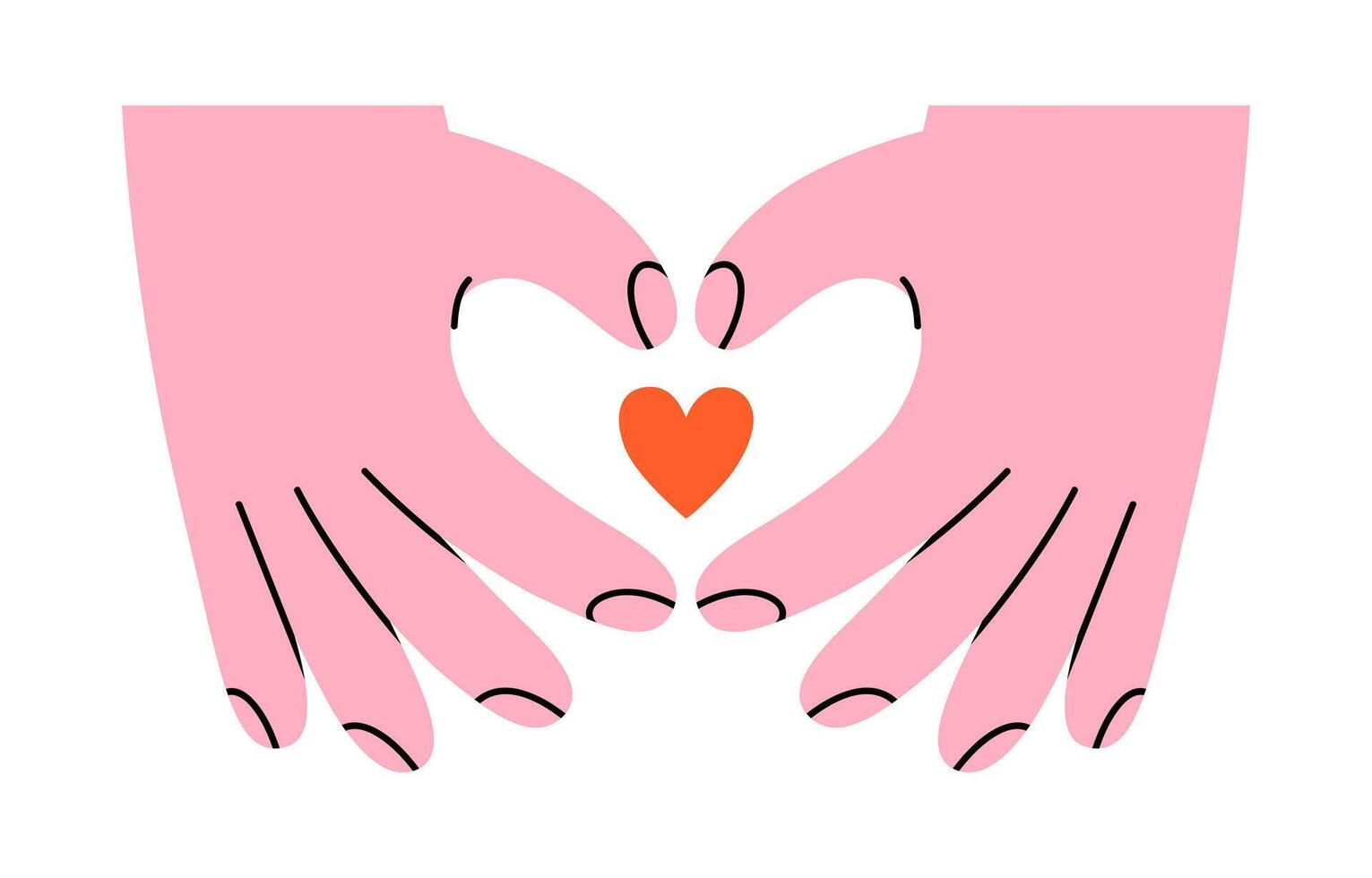 Hand drawn cute illustration of heart with arms sign. Fall in love feeling hand gesture doodle. Valentine's Day holiday romantic concept sticker, icon. Support and kindness icon. Isolated. vector