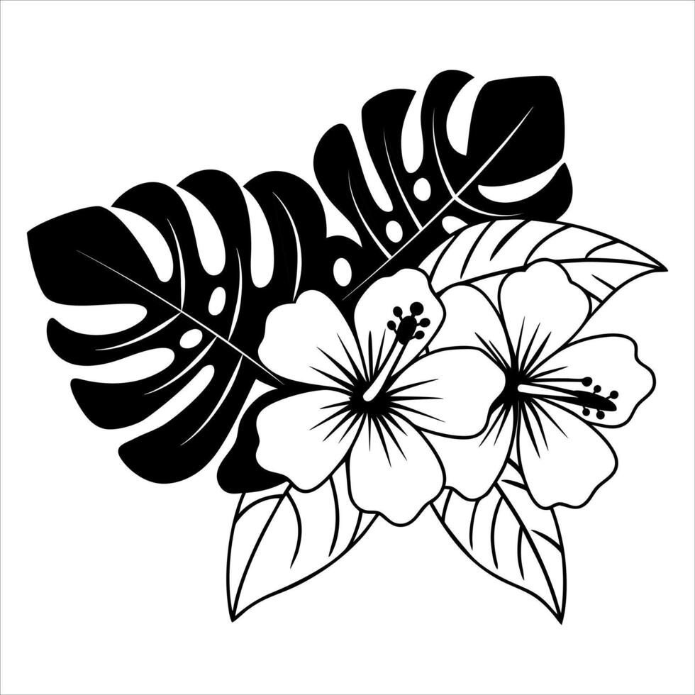 Black and white floral design features a vintage lily flower silhouette in a decorative pattern vector