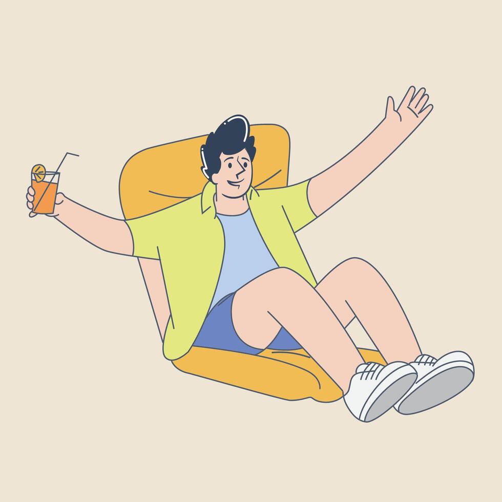 Happy Man Relaxing on Inflatable Pool Mattress illustration vector