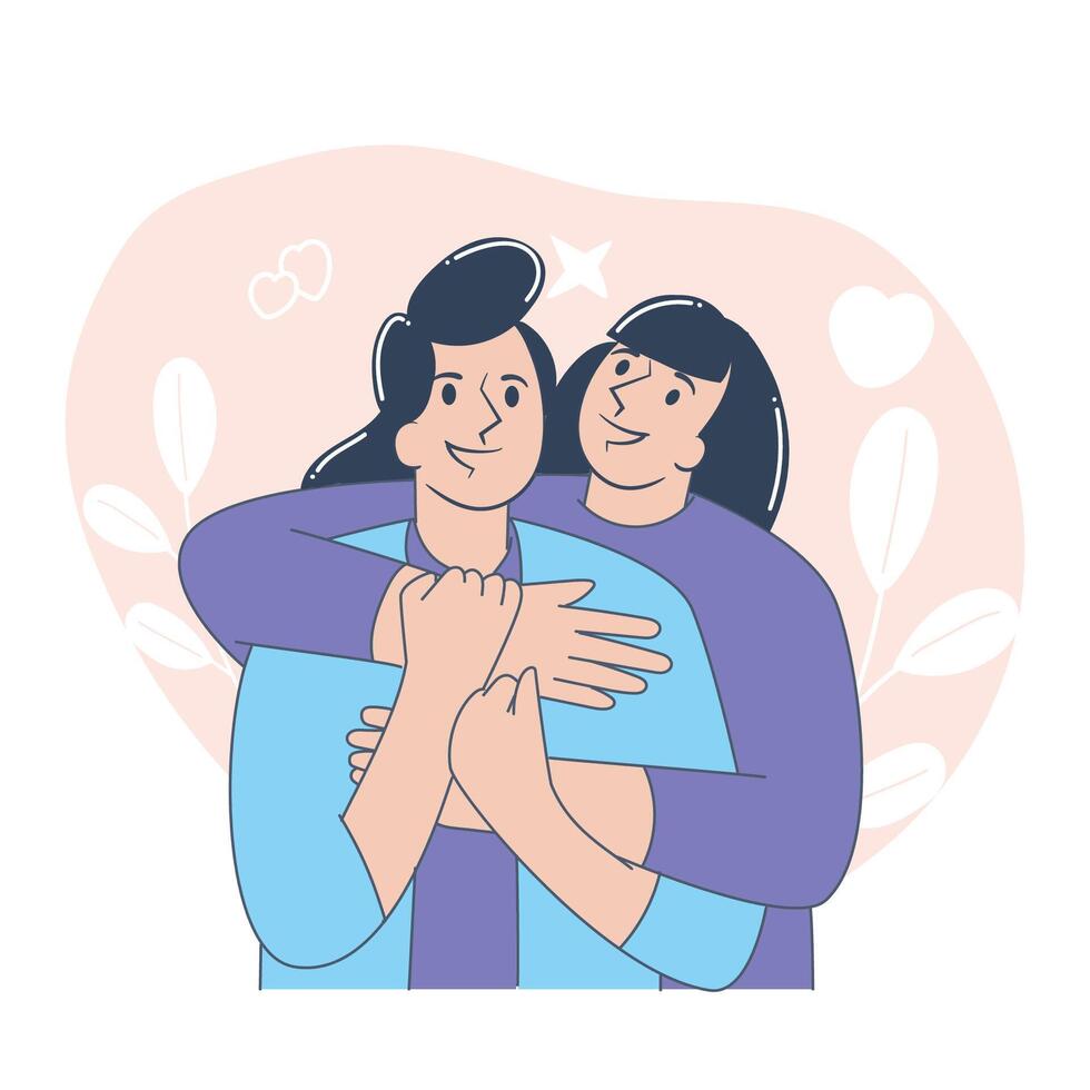 Couple Hug Illustration, Love and Relationship Concept, Flat Minimalist Style vector