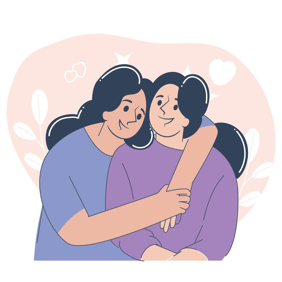 Sweet Hug Illustration, Affectionate Moment Concept, Flat Style vector