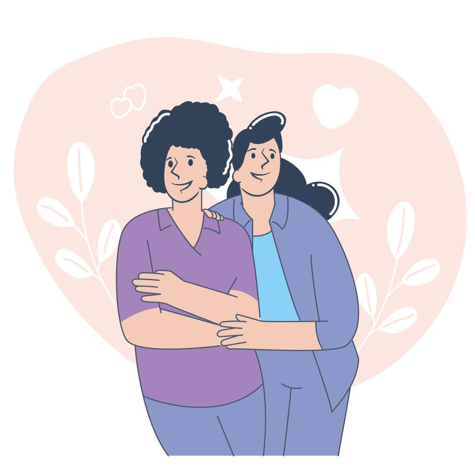 Loving Couple Standing Together, Sweet Romantic Flat Illustration vector
