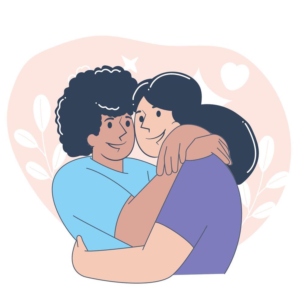 Couple Hug Illustration, Romantic Relationship Concept, Flat Style vector