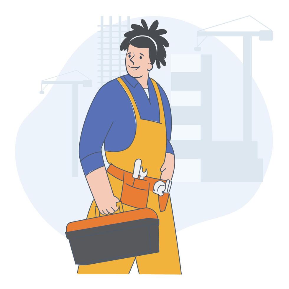 Female Construction Worker with Toolbox, Flat Illustration vector