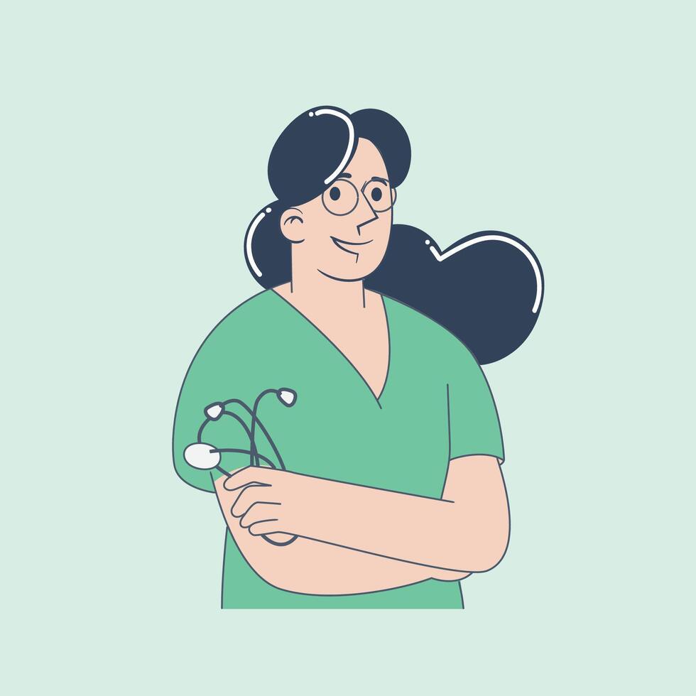 Smiling Female Healthcare Worker with Stethoscope medical illustration vector