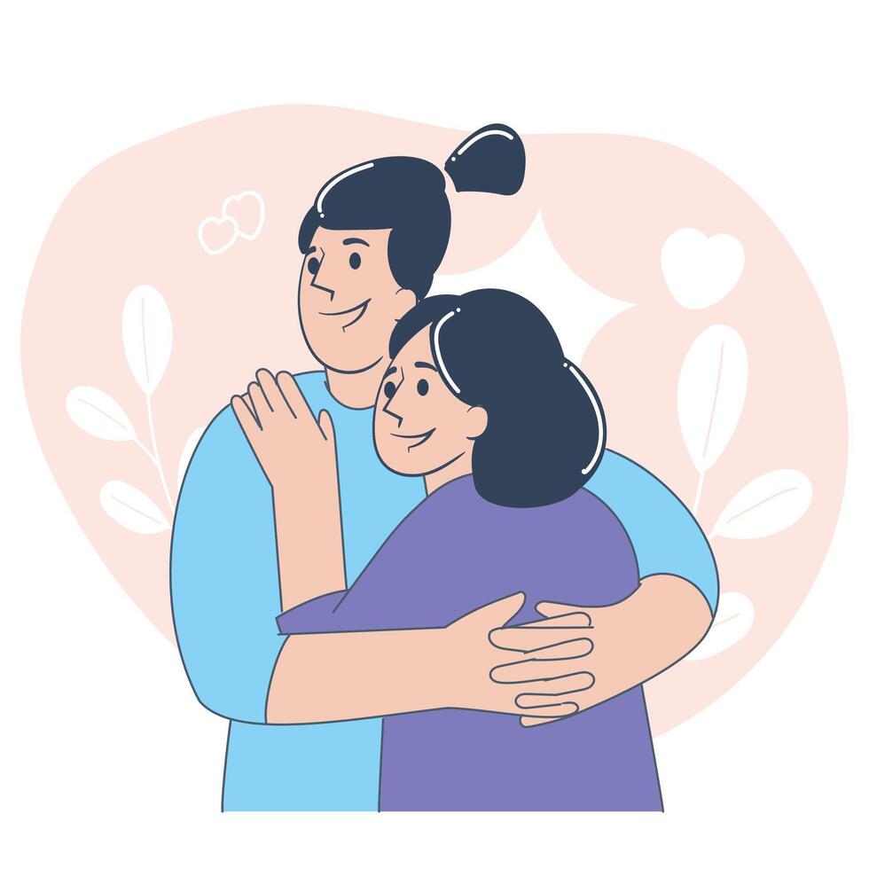 Couple Hug Illustration, Love and Care Concept, Flat Minimalist Style vector