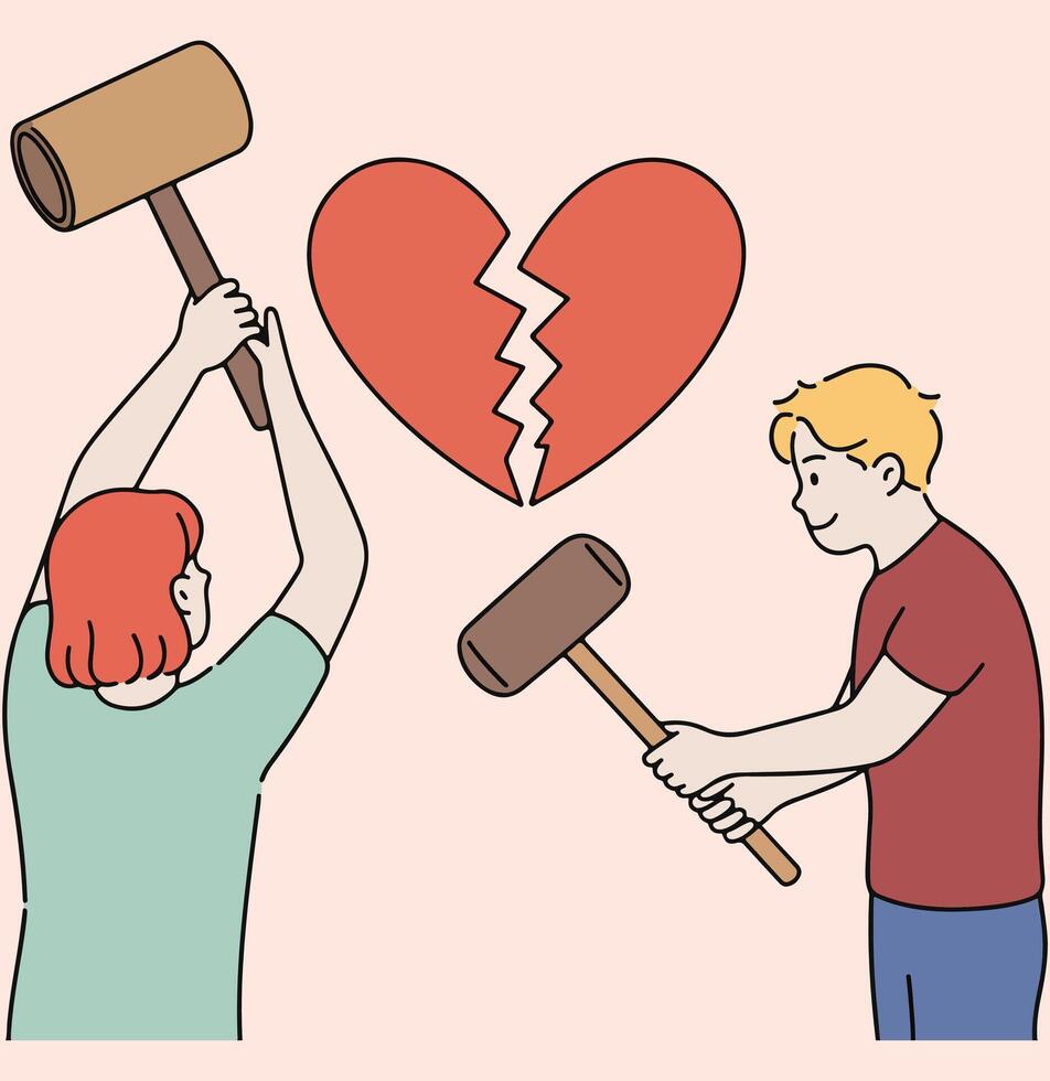 painful in broken relationship couple vector