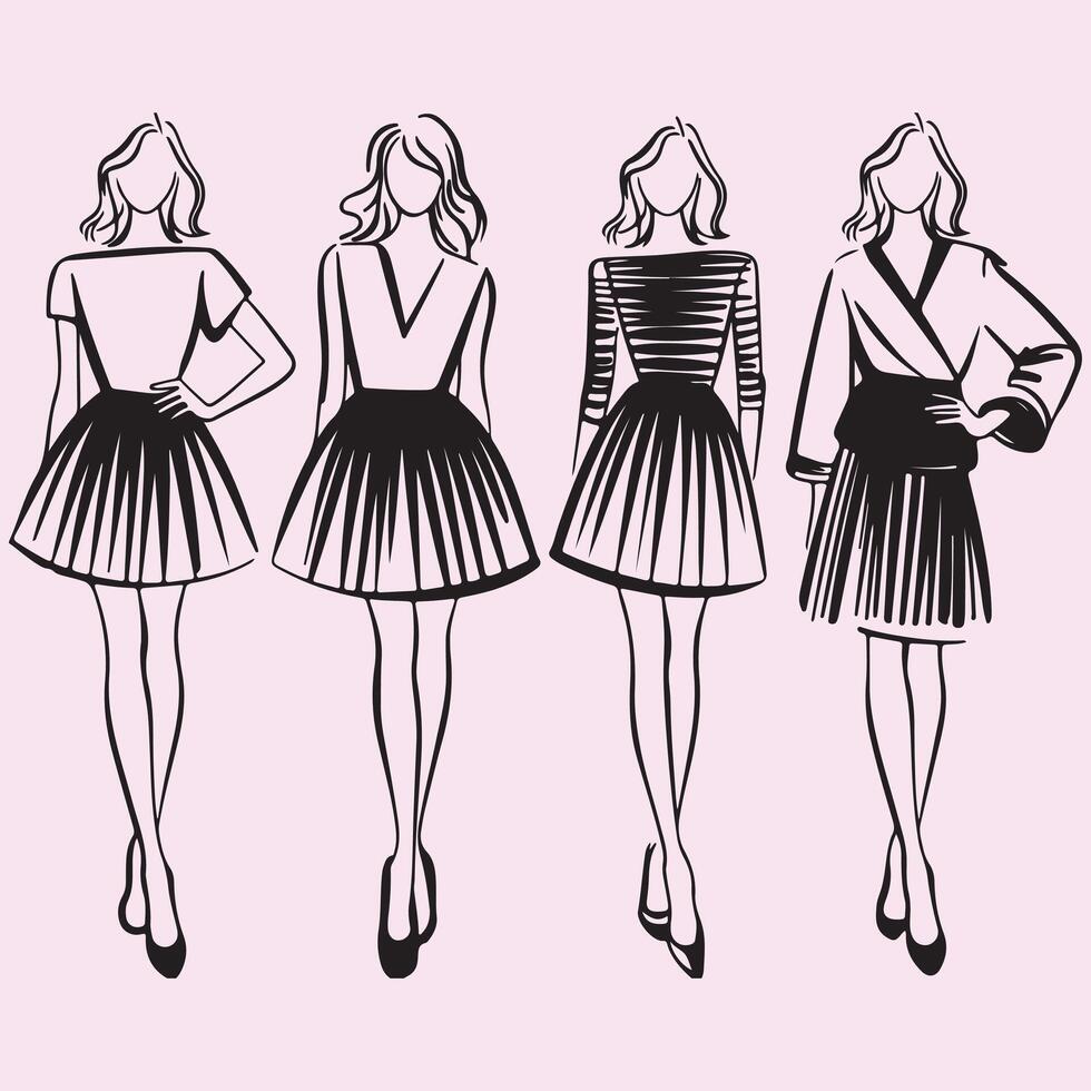Fashion models posing, vector