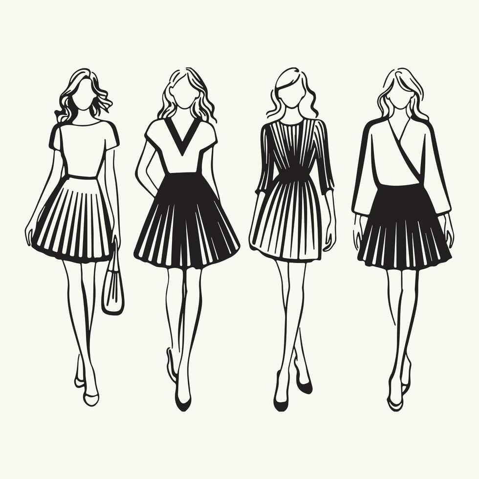 different poses for drawing fashion illustrations vector