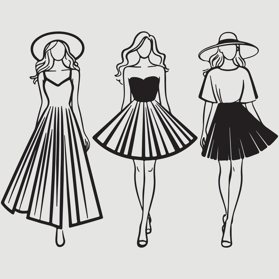 collection of fashion model sketches vector