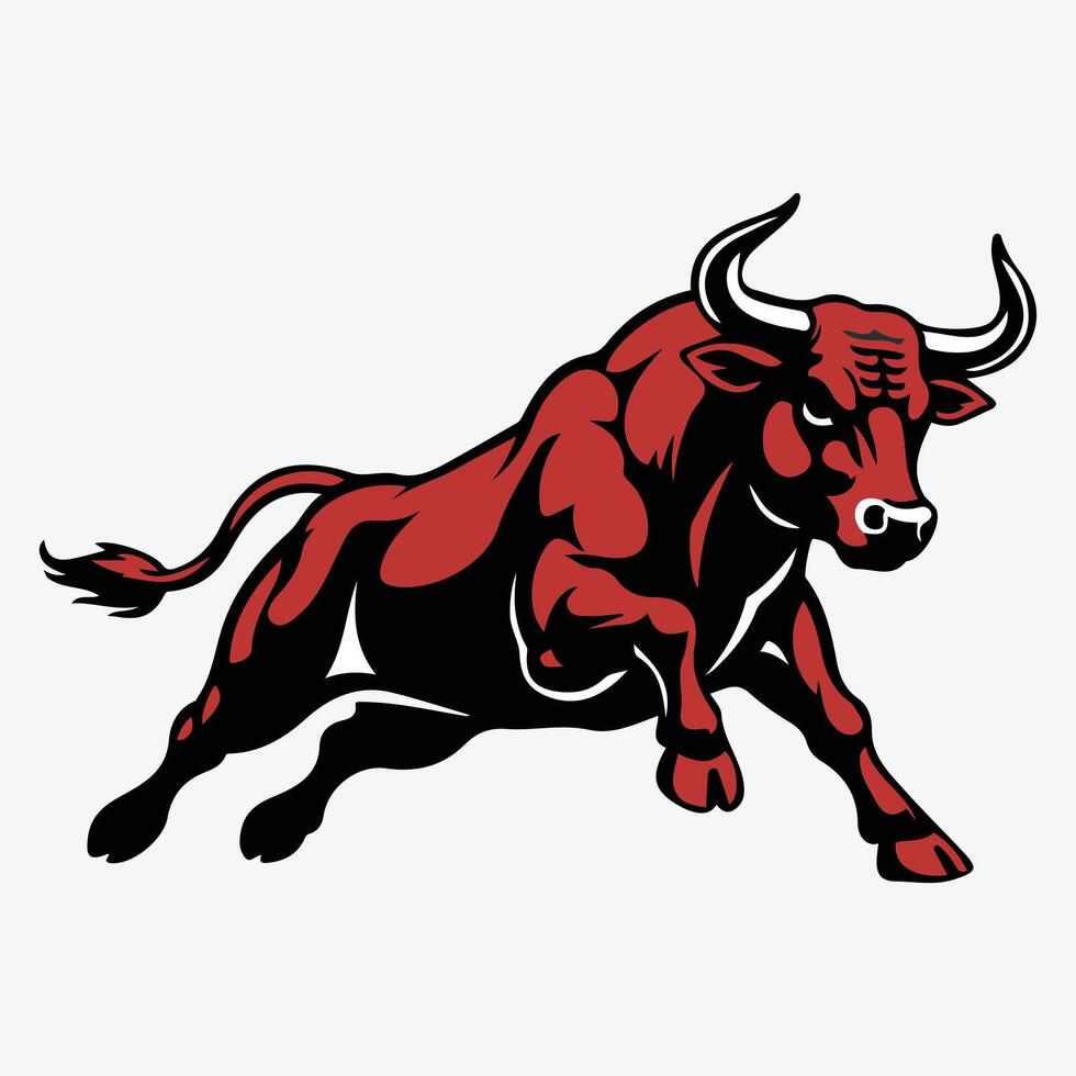 A black and red bull leaps vector