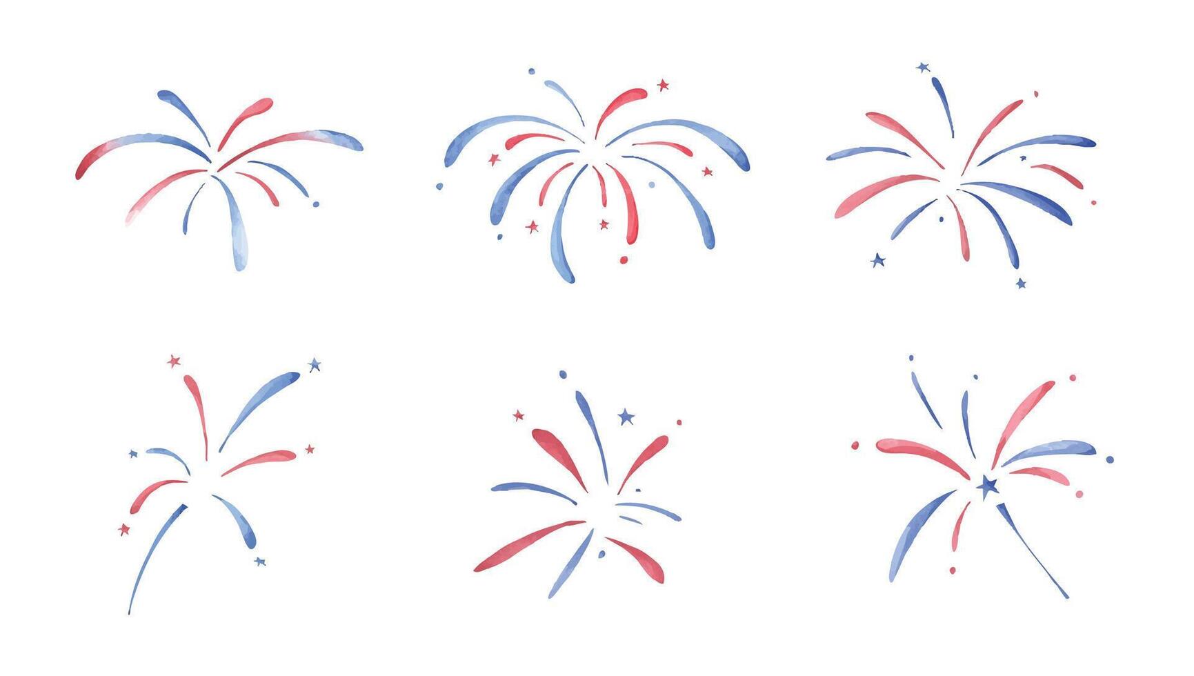 Set of Watercolor independence day firework illustration vector