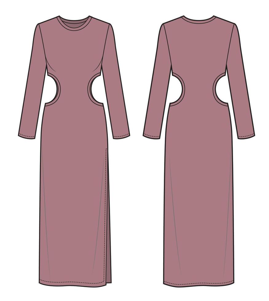 Women maxi dress with round cuts vector