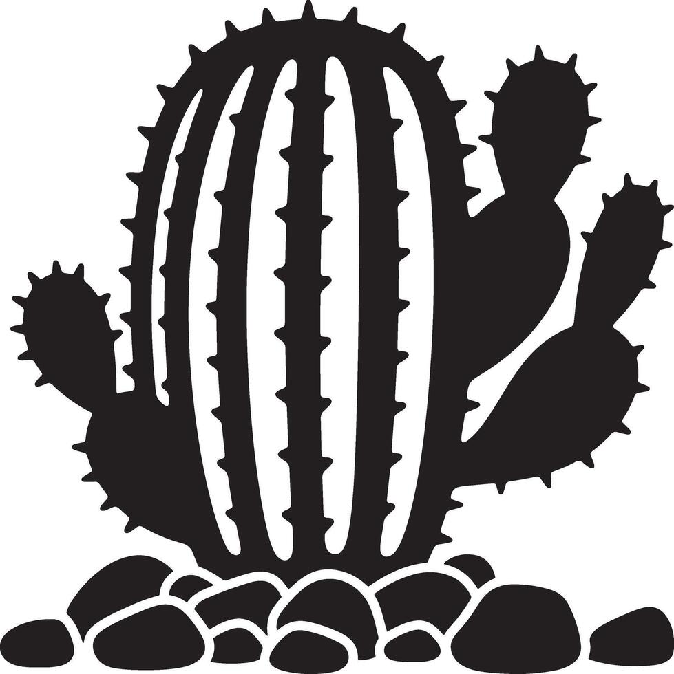 Cactus and rocks desert silhouette, Minimal landscape with cactus and stones vector
