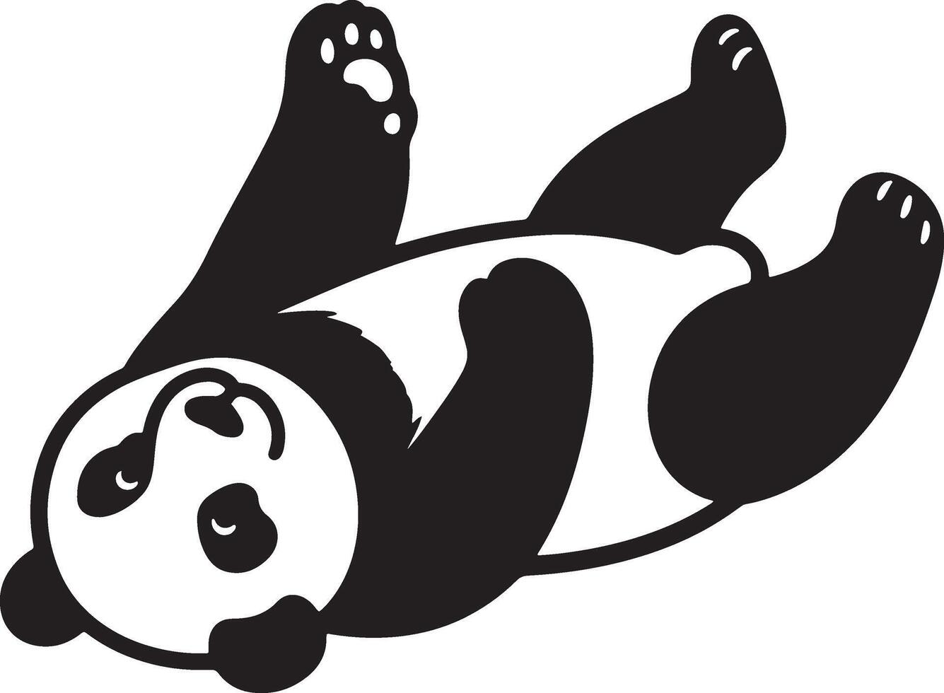 Panda lying on back looking upward, Happy panda resting pose flat cartoon vector