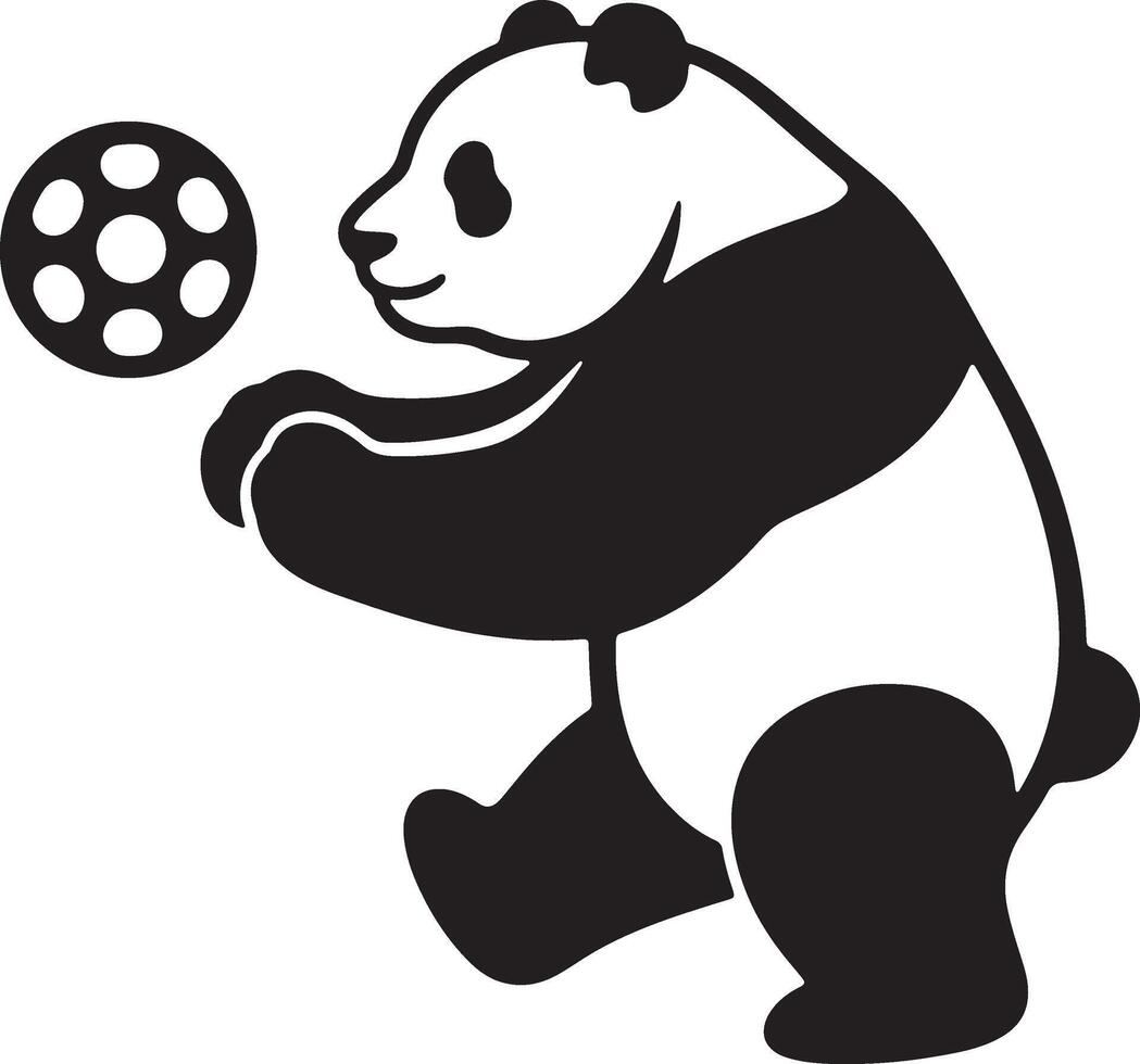 Panda playing with ball fun cartoon, Cute panda sporty character black and white vector