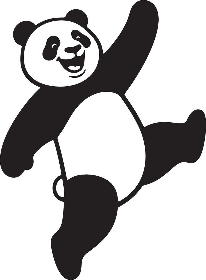 Joyful panda in playful pose cartoon art, Black and white panda dancing illustration vector