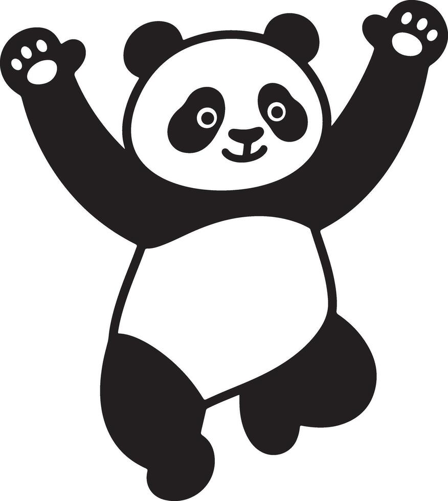 Panda jumping arms raised playful pose, Happy panda illustration energetic stance vector