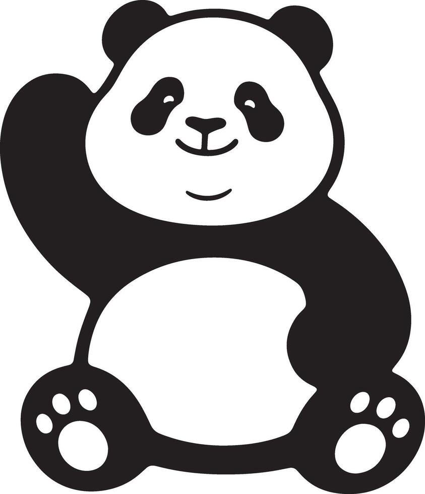 Panda drawing in black and white illustration, Minimal panda animal flat artwork vector