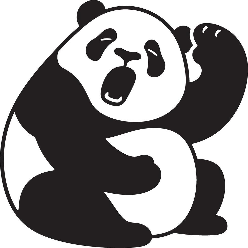Yawning panda cartoon flat style, Sleepy panda character black and white vector